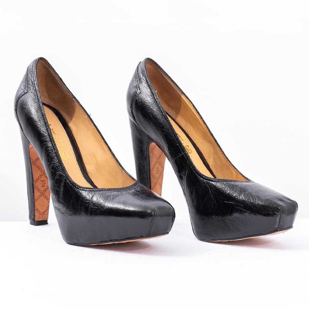 L.A.M.B Crinkled Leather Square Toe Platform Heels